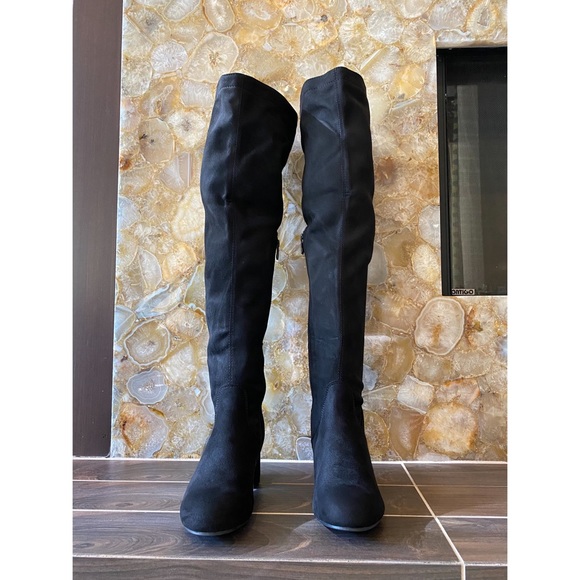 Back Lace Up Mid Faux suede Block Heel Over The Knee Thigh High Boot round toe - Picture 10 of 16